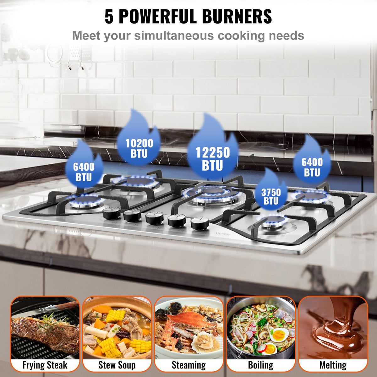 30-inch 5 Burners Stainless Steel Gas Cooktop O1098