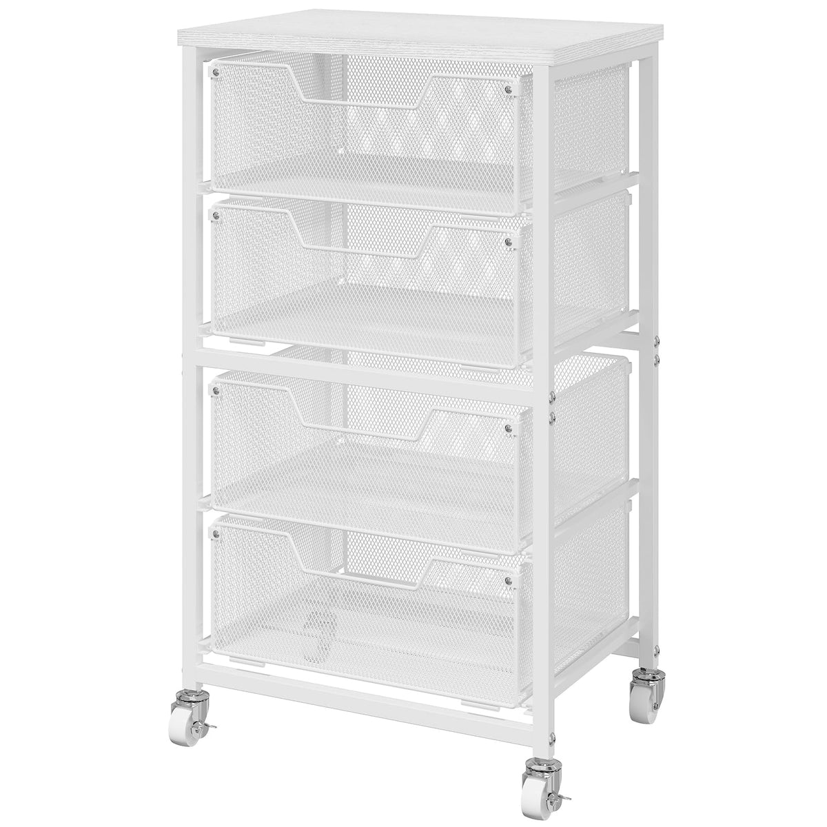 White 4 Drawer Rolling Storage Cart with Wooden Top H90088