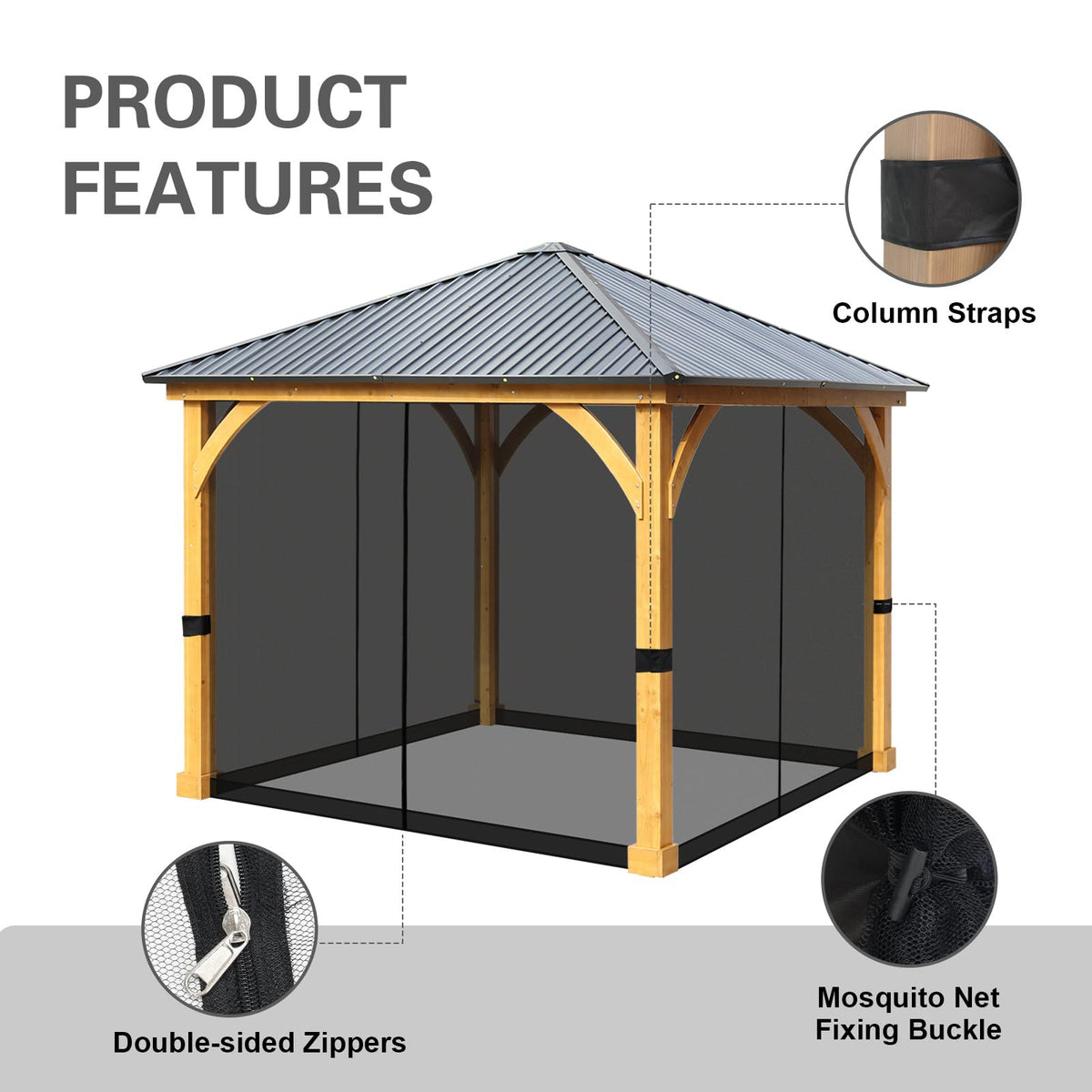 10' x 10' Black Gazebo Netting Screen Replacement X597329