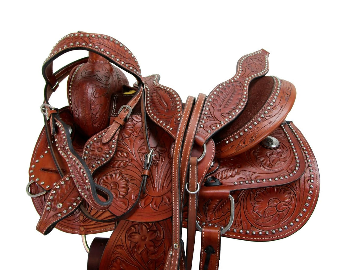 Tooled Leather Western Horse Saddle 15 16 17 18 K333070