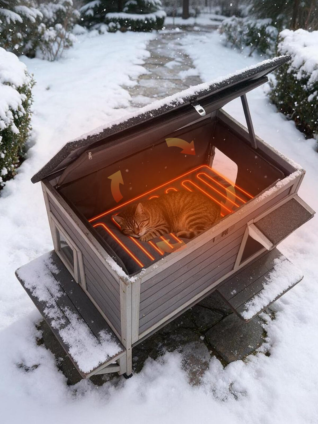 6-Sides Insulated Outdoor Heated Cat House F3951