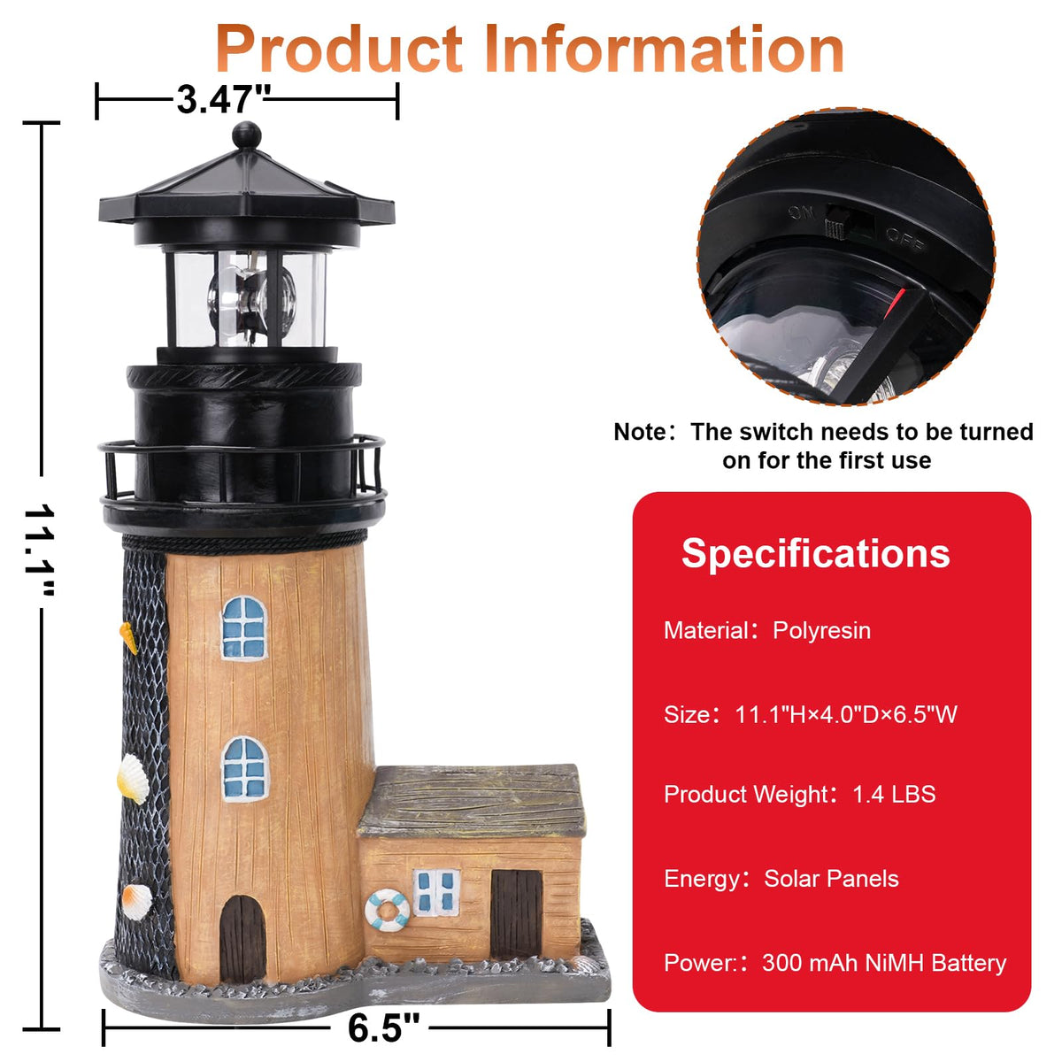 Solar Lighthouse with Rotating Beacon V948973