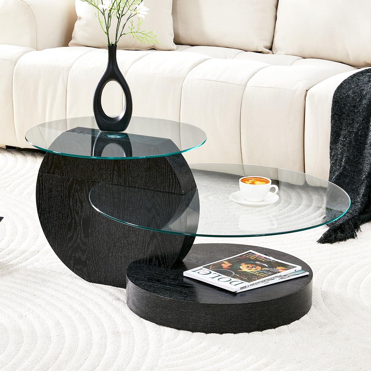 35" Round Glass Coffee Table with Storage I299