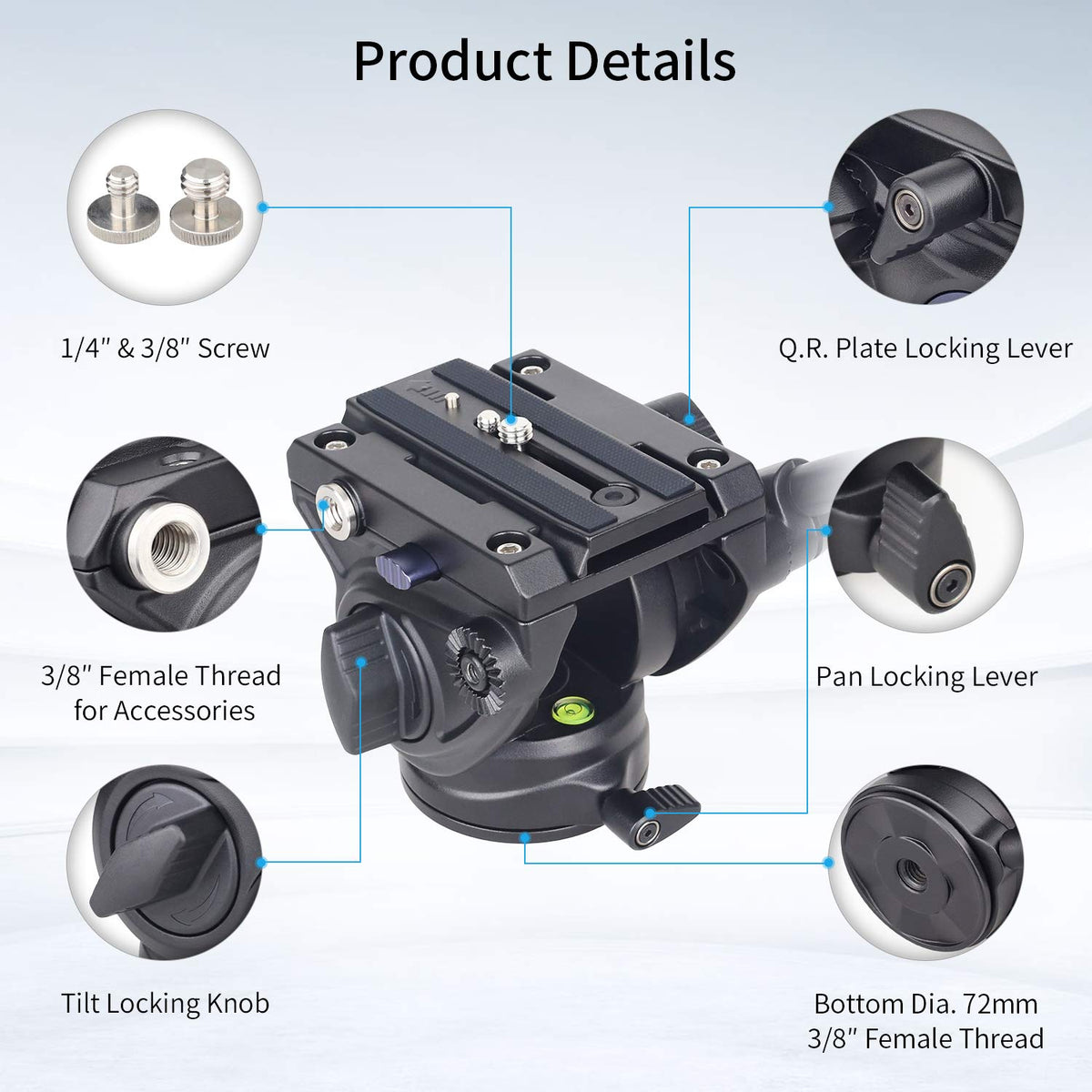 Heavy Duty Tripod Fluid Head with Sliding Plate V79048