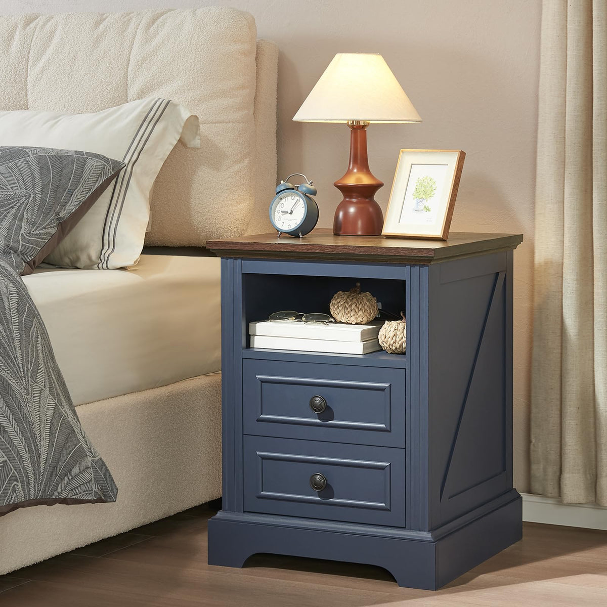 Blue 2 Drawer Nightstand with Charging Station Z26796