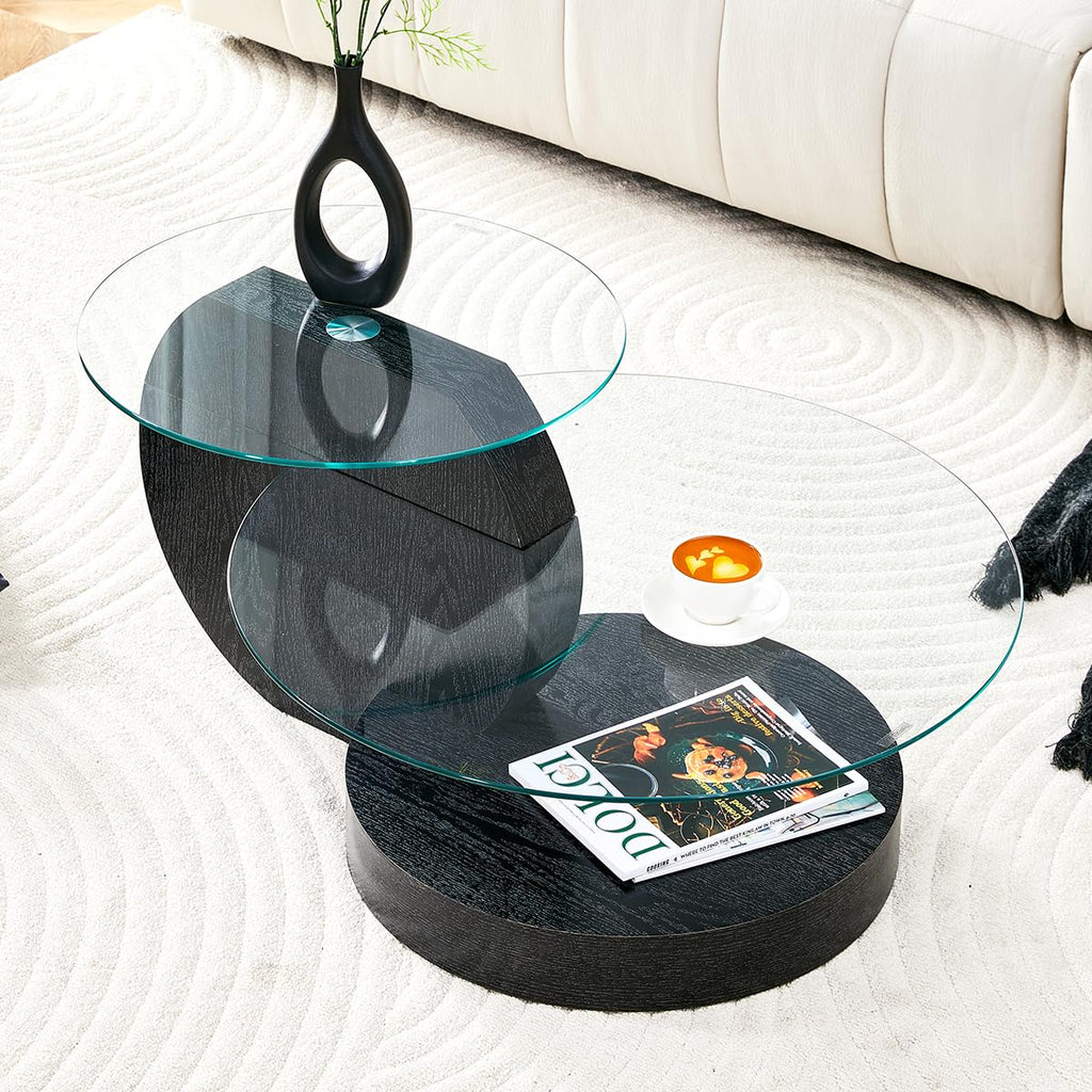 35" Round Glass Coffee Table with Storage I299