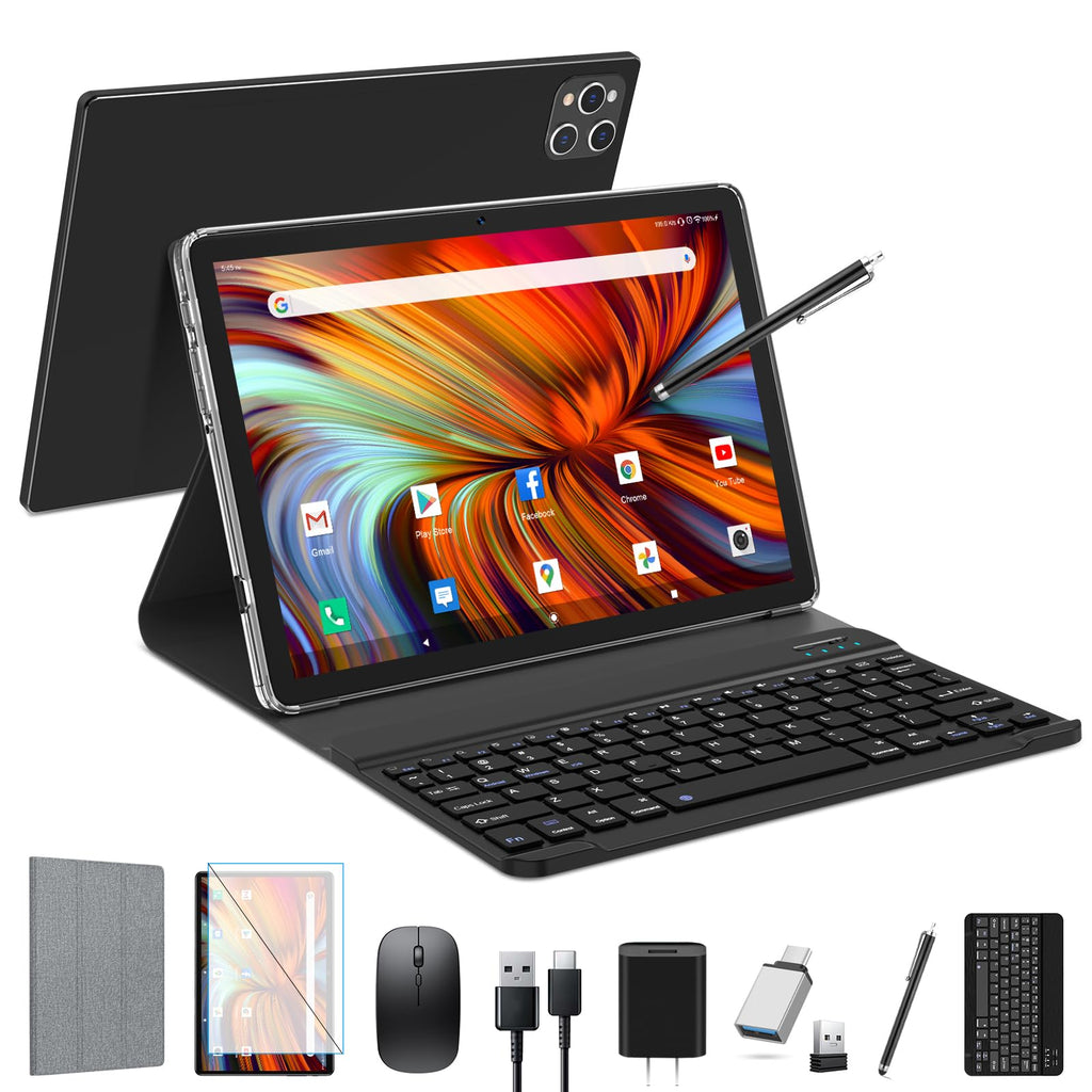 10 inch Android Tablet with Keyboard, 128GB ROM 16GB RAM, Black J90758