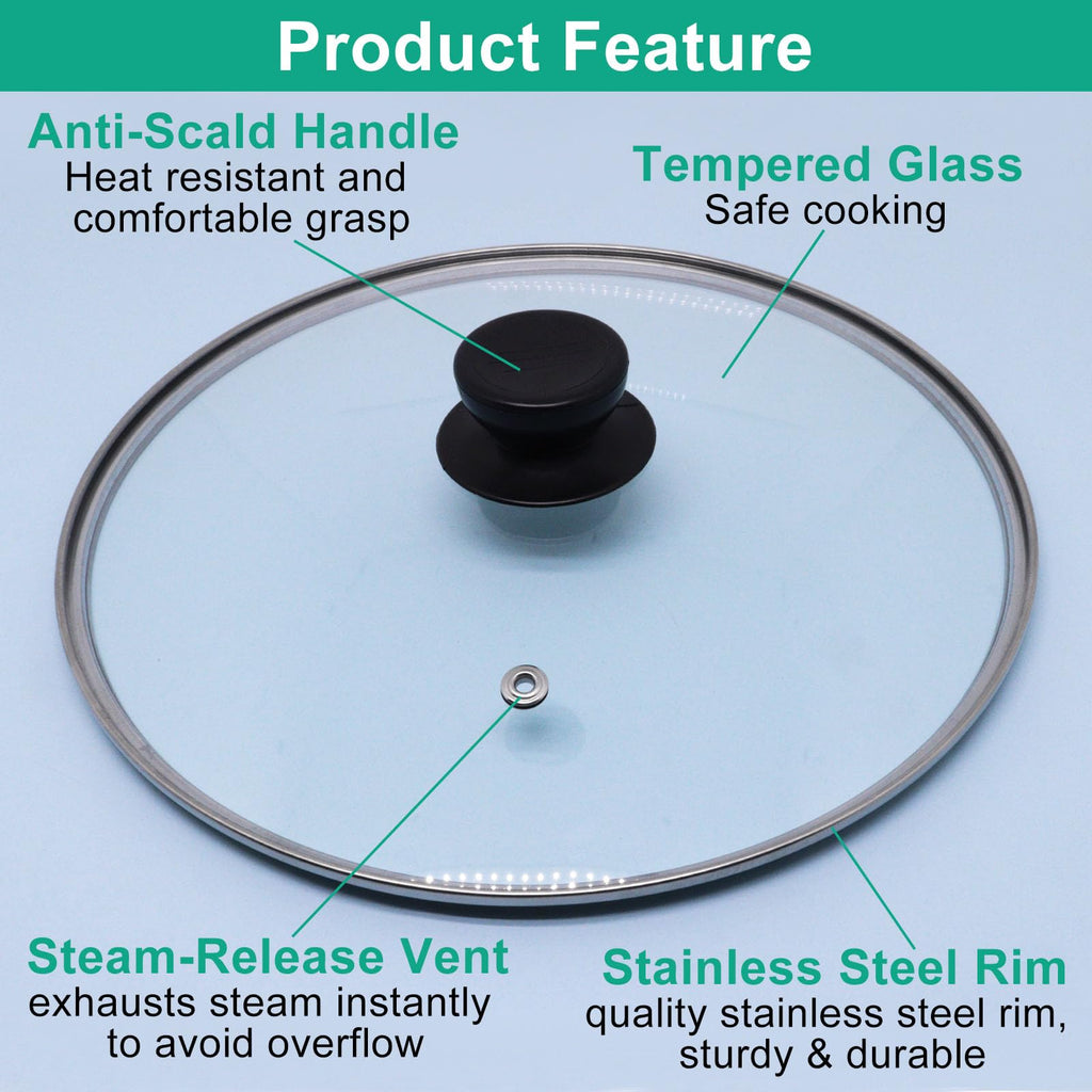 10 Inch Round Tempered Glass Pan Lid with Heat Resistant Handle I621689