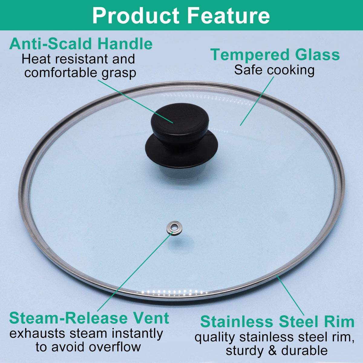 10 Inch Round Tempered Glass Pan Lid with Heat Resistant Handle I621689