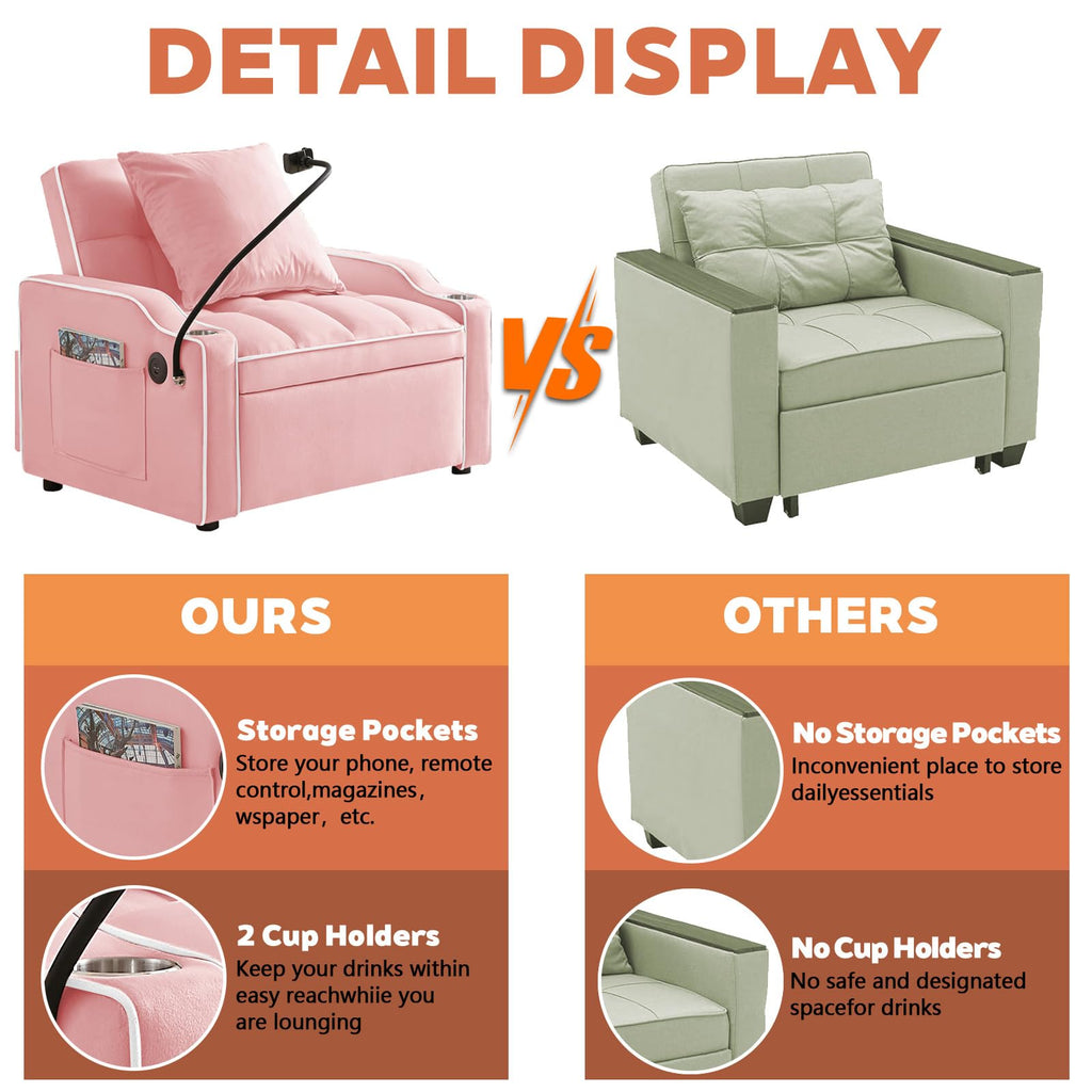 Pink Velvet Convertible Sleeper Chair H252397