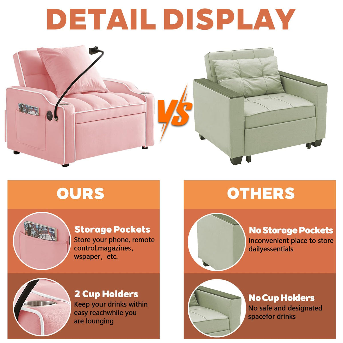 Pink Velvet Convertible Sleeper Chair H252397