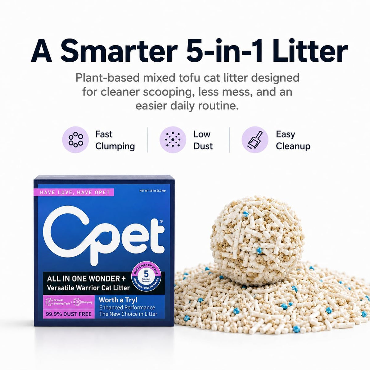 Tofu & Bentonite Mixed Cat Litter 18LB Lavender Scented Clumping Q2991