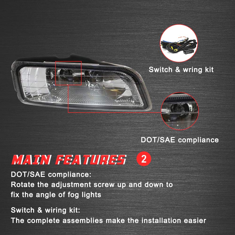 Driving Fog Lights Lamps Replacement with H11 12V 55W Halogen Bulbs & Wiring Harness Kit (Clear Lens) Z889946