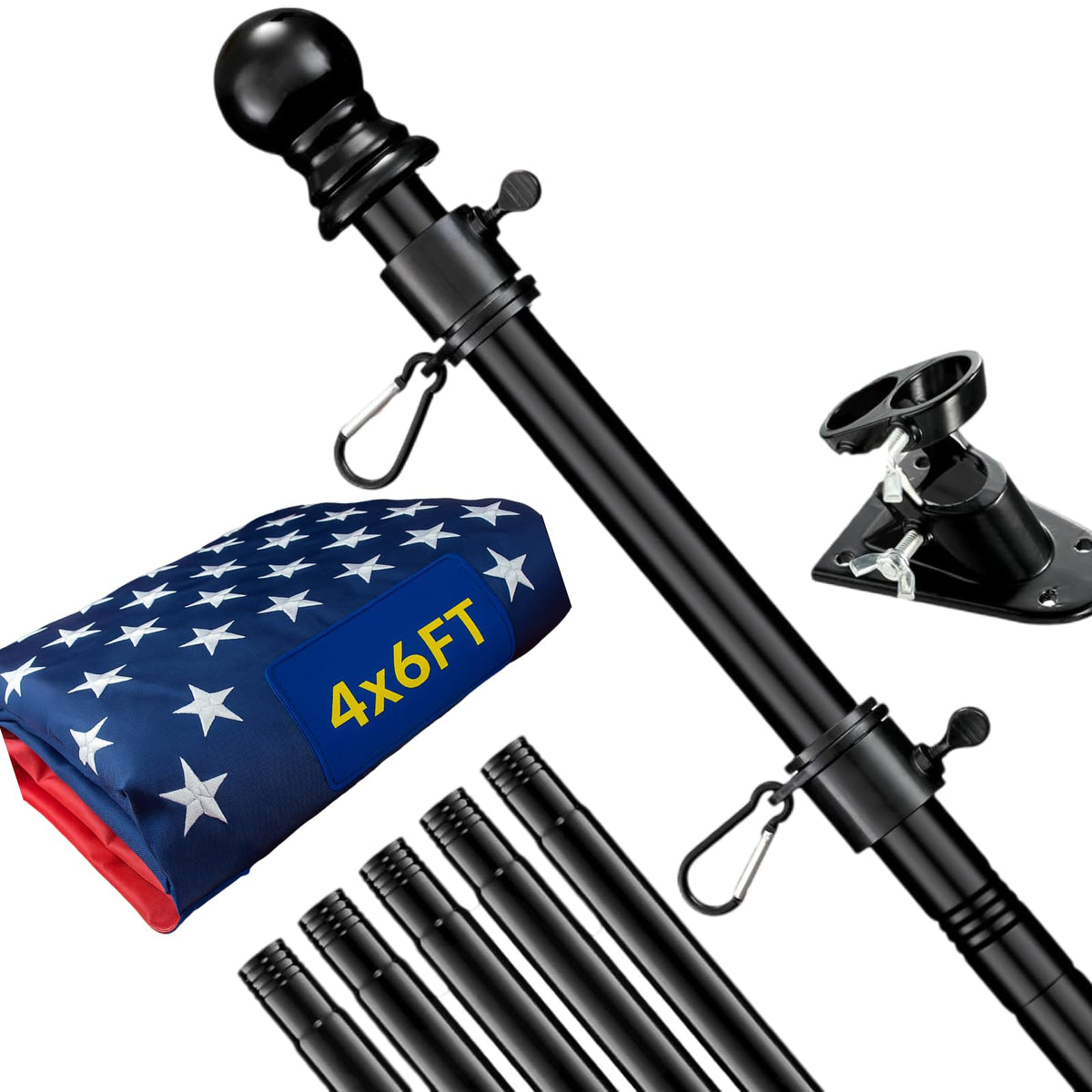 6FT Heavy Duty Tangle Free Flagpole Kit with 4x6FT Embroidered US Flag B152