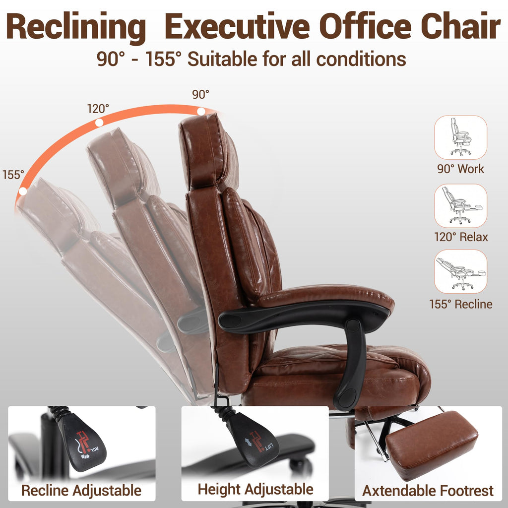 Big and Tall Executive Office Chair with Footrest, Brown N366