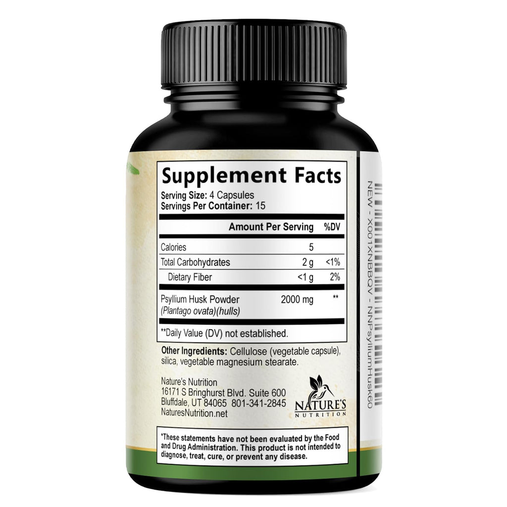 Psyllium Husk Powder 2000mg Fiber Supplement 60 Capsules S9647