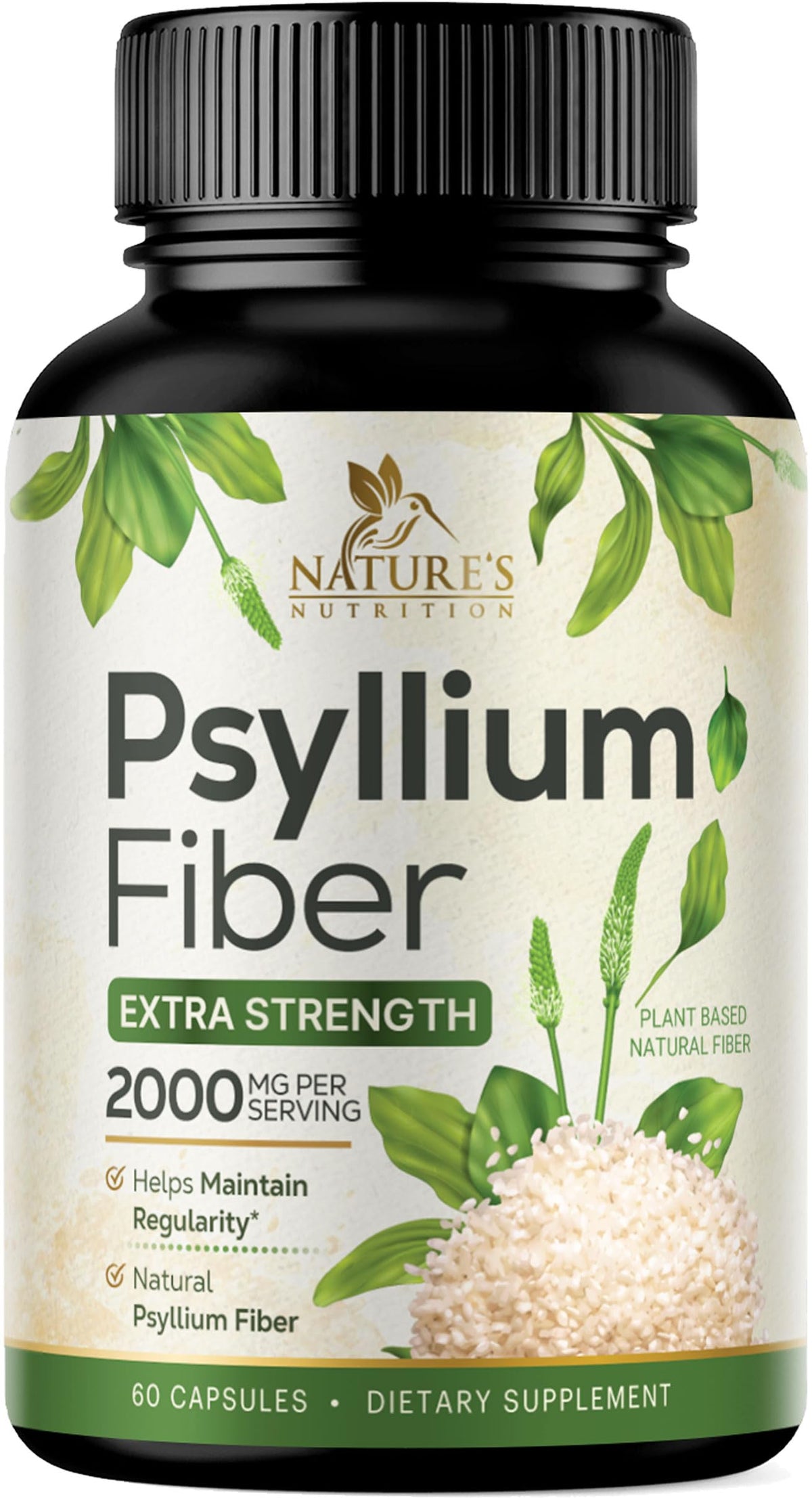 Psyllium Husk Powder 2000mg Fiber Supplement 60 Capsules S9647