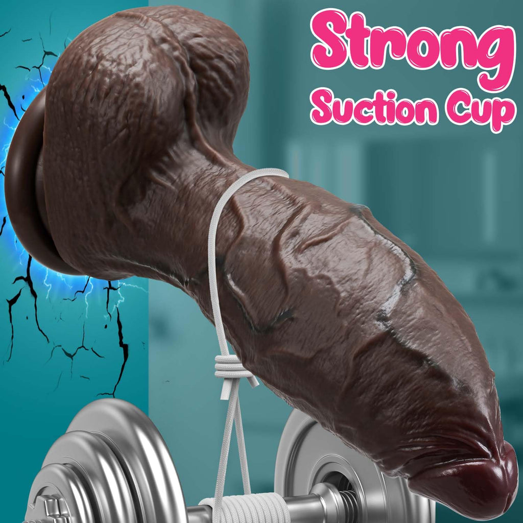 9.4 Inch Girth Black Curved Dual Density Dildo with Suction Cup V763919