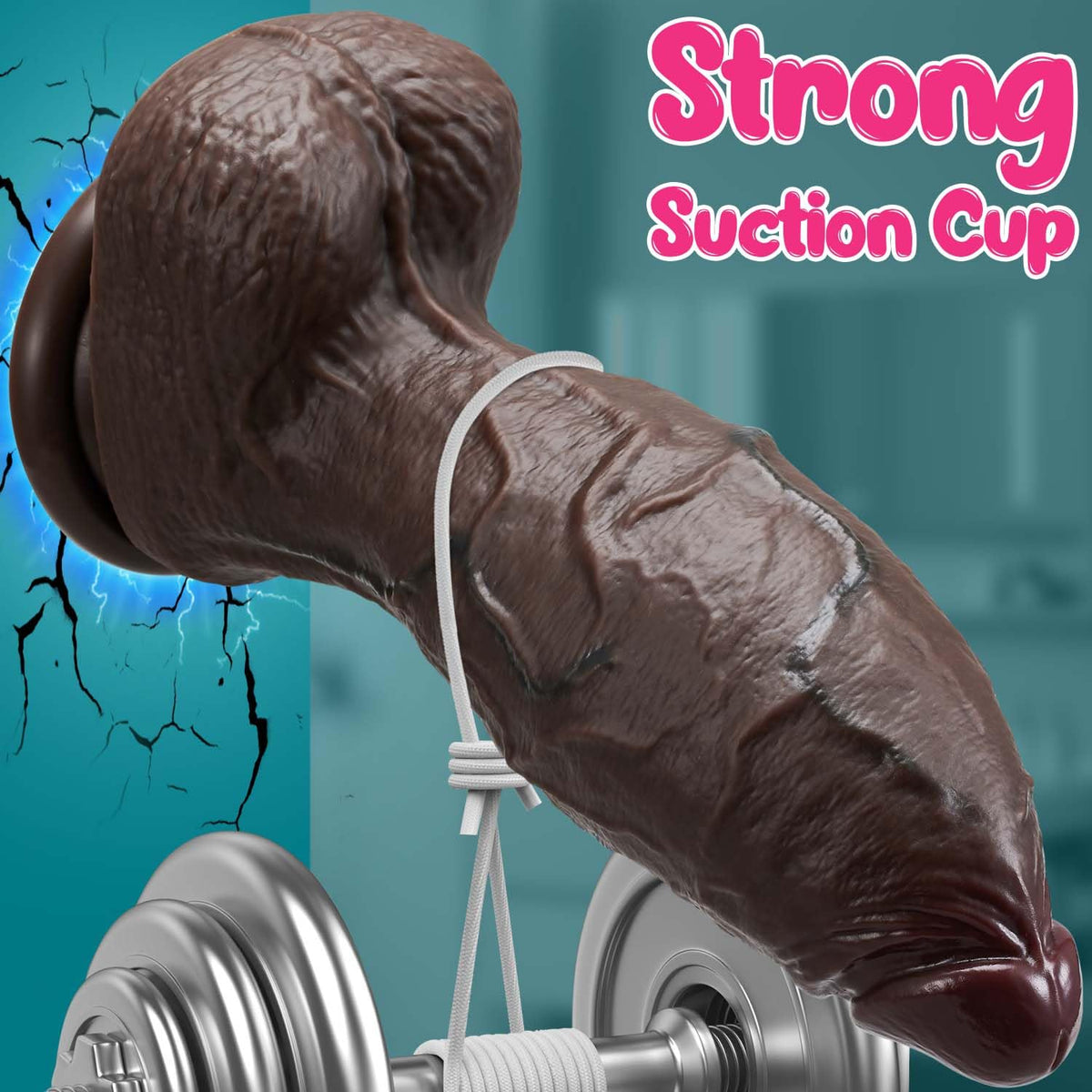 9.4 Inch Girth Black Curved Dual Density Dildo with Suction Cup V763919