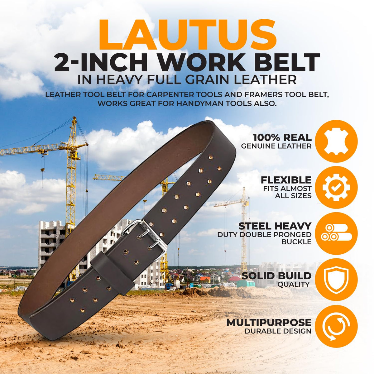 2" Heavy Duty Genuine Top-Grain Leather Tool Belt L58804