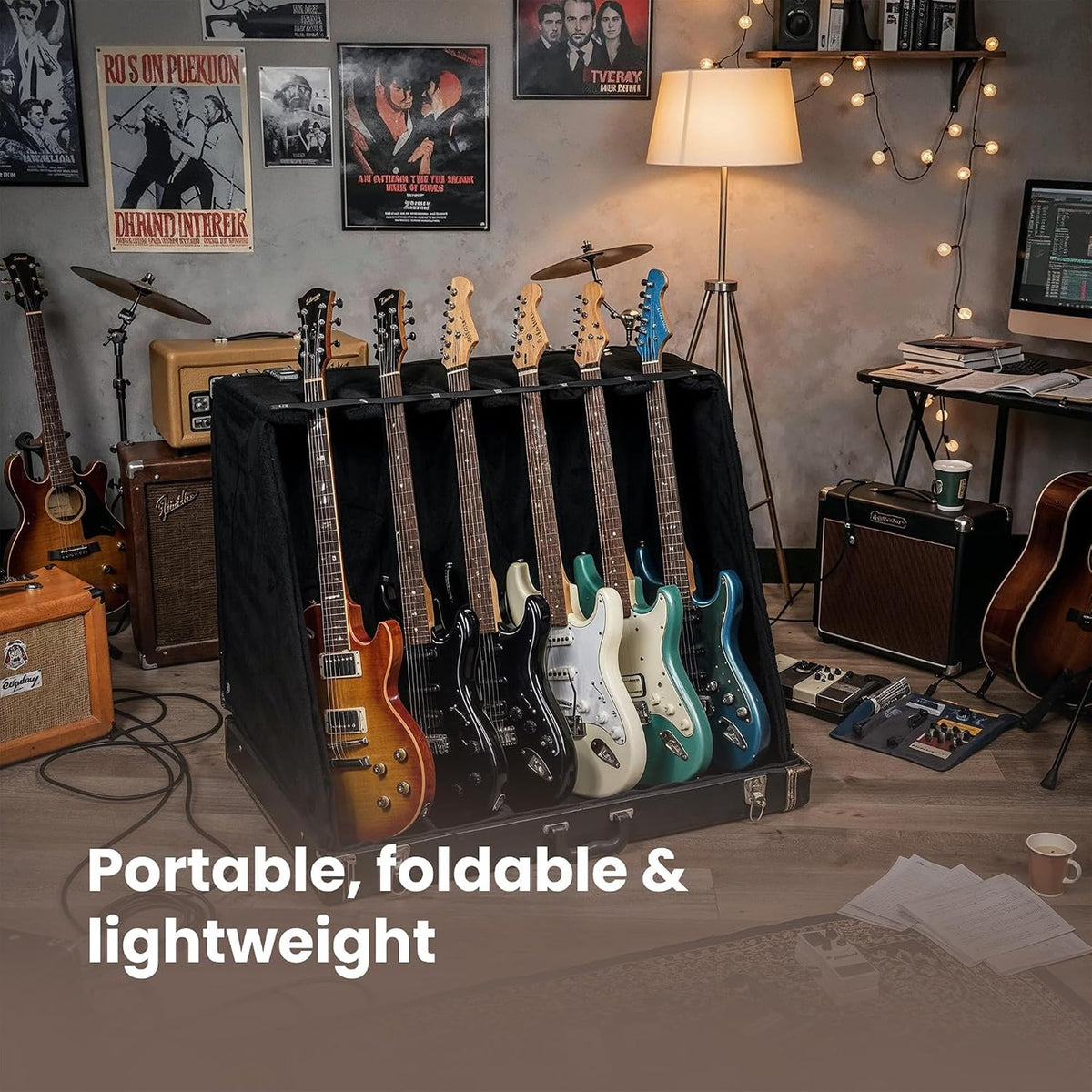 6 Guitar Stand Case Hardwood Plush R9068