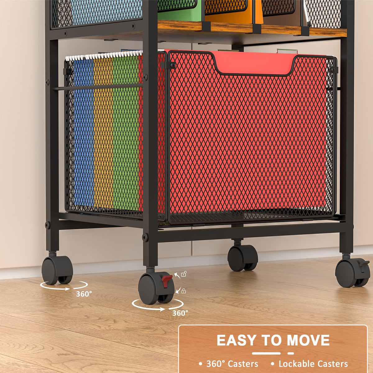 Rolling File Cabinet with Adjustable Dividers and Storage Drawer V26823