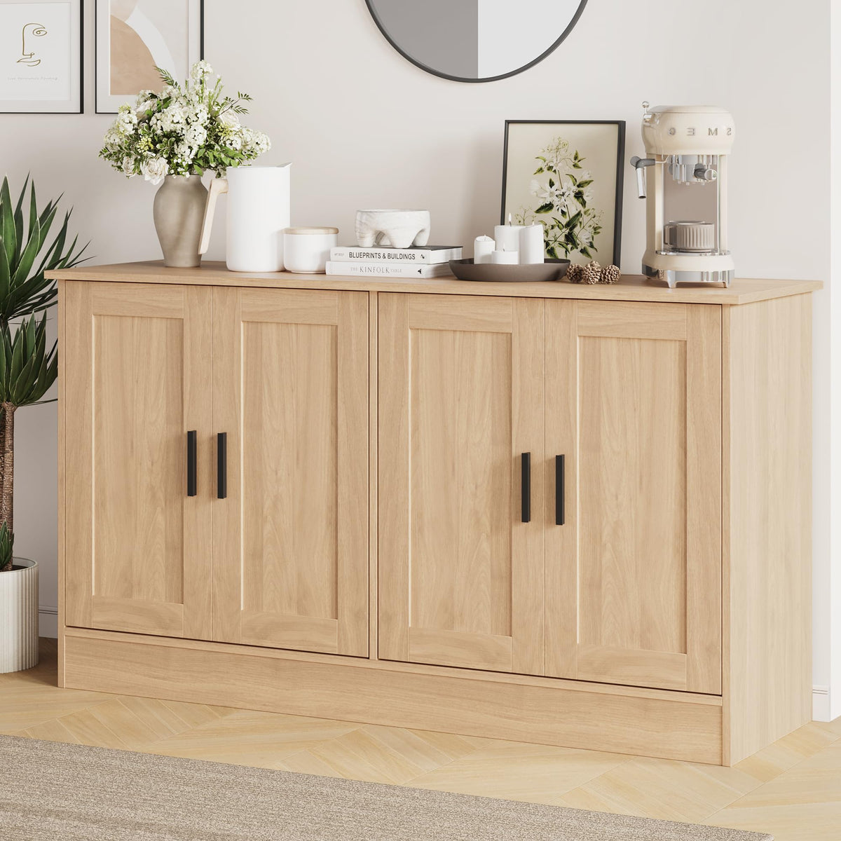 53" Oak Buffet Cabinet with Storage H260957