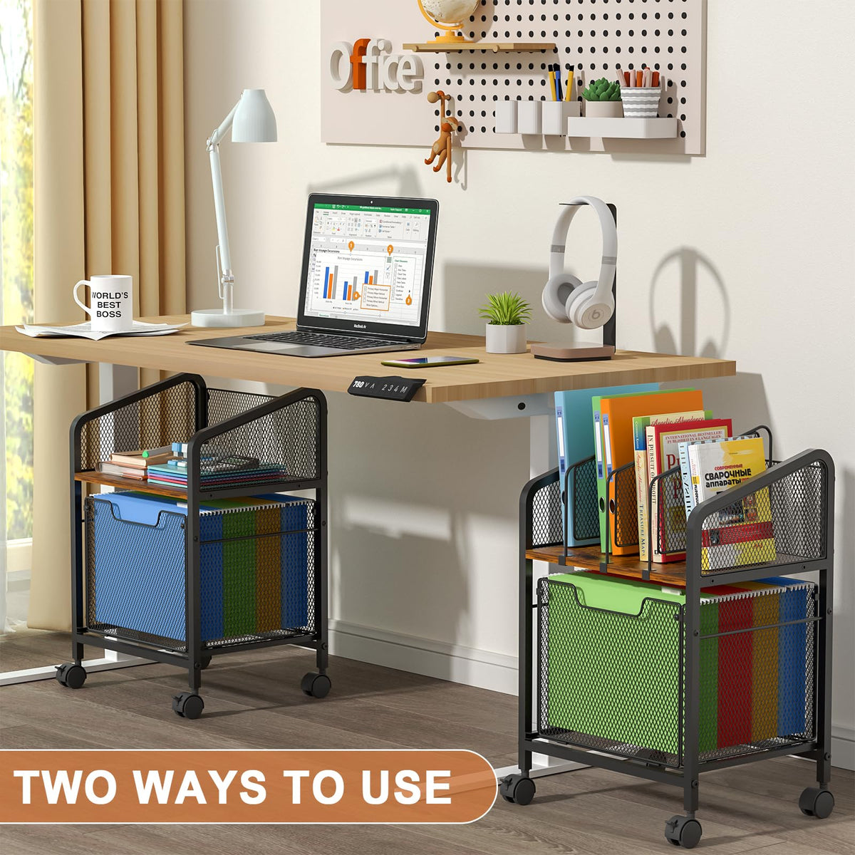 Rolling File Cabinet with Adjustable Dividers and Storage Drawer V26823