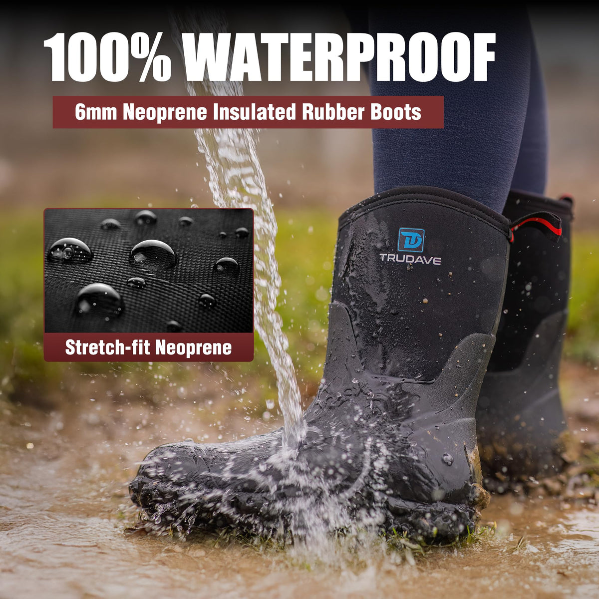 6mm Neoprene Insulated Mid Calf Waterproof Rubber Work Boots J79269