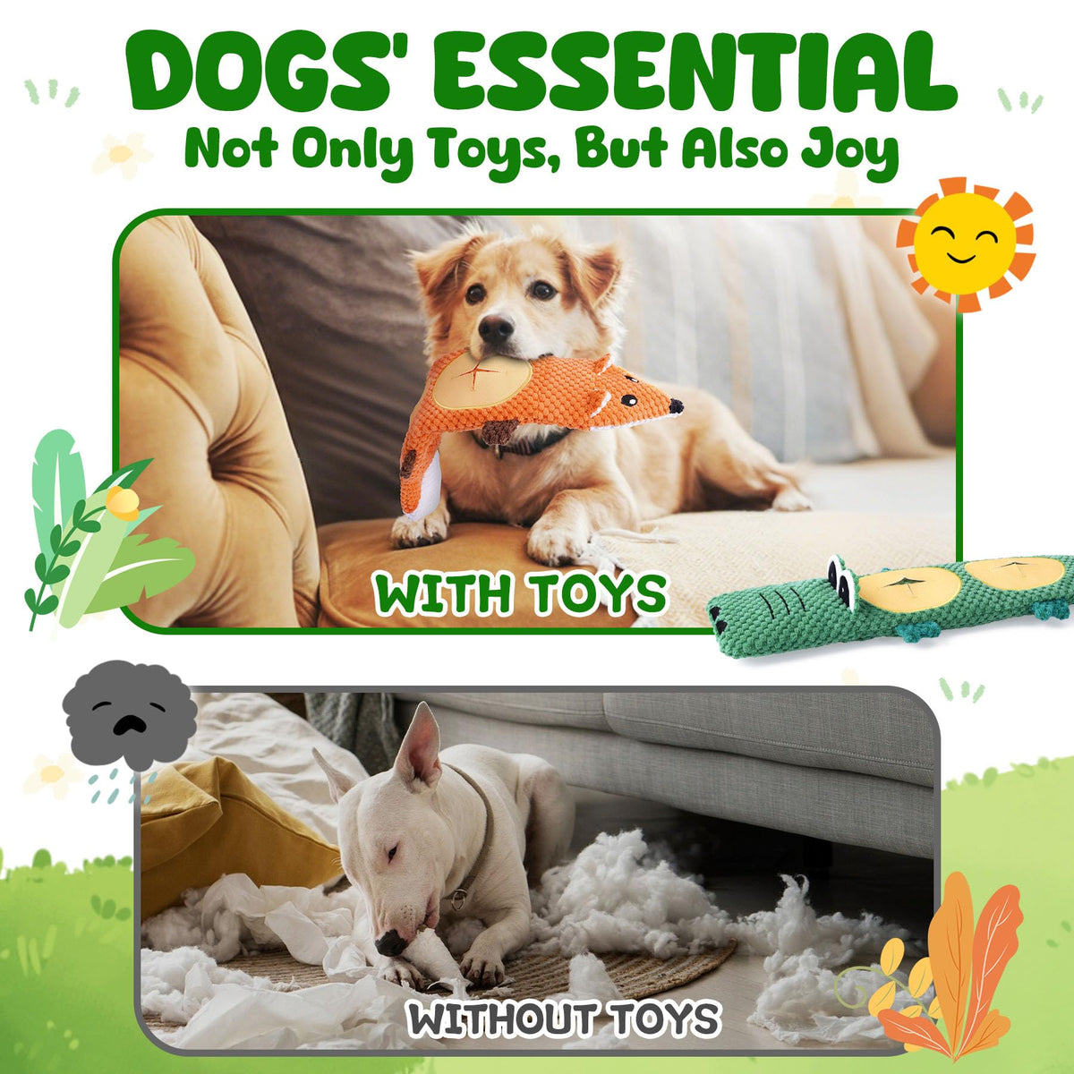 2 Pack No Stuffing Squeaky Dog Toys A154