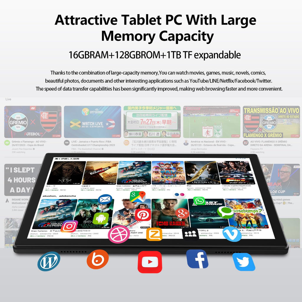 10 inch Android Tablet with Keyboard, 128GB ROM 16GB RAM, Black J90758