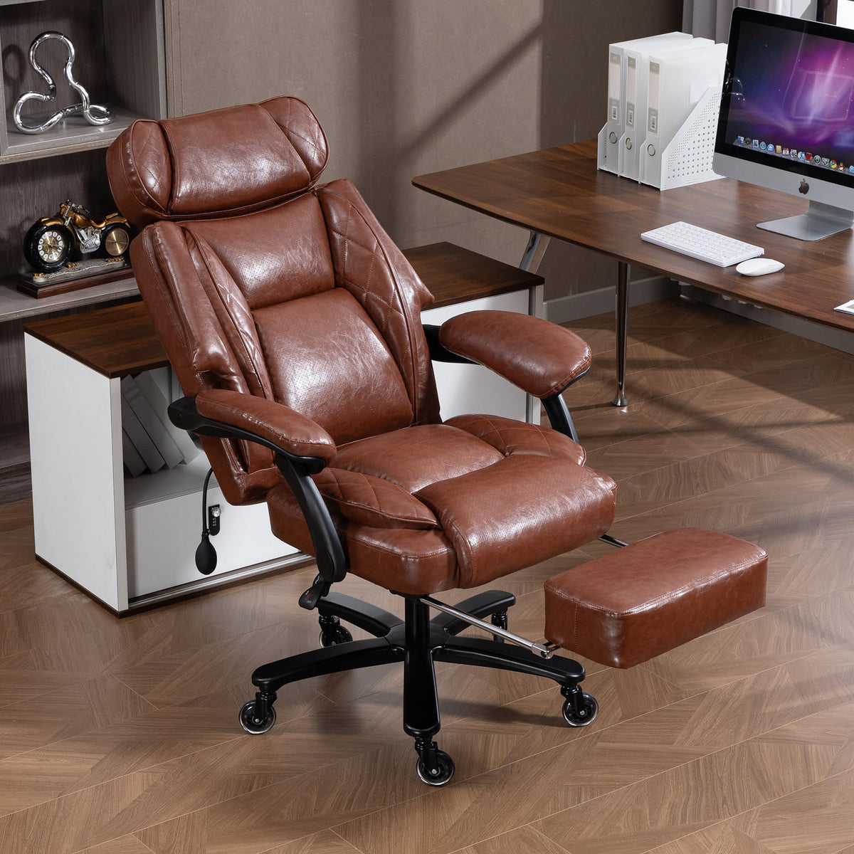 Big and Tall Executive Office Chair with Footrest, Brown N366