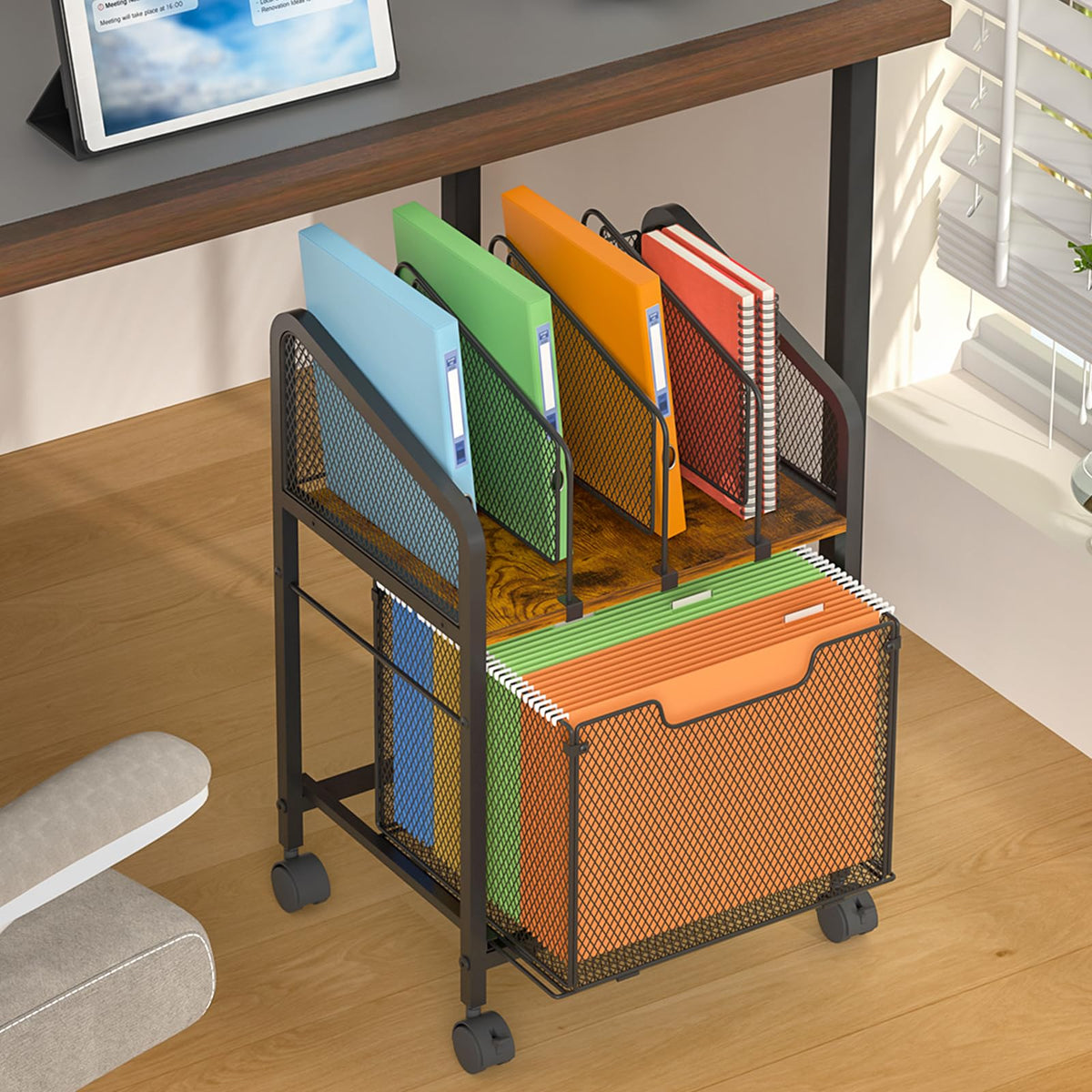Rolling File Cabinet with Adjustable Dividers and Storage Drawer V26823