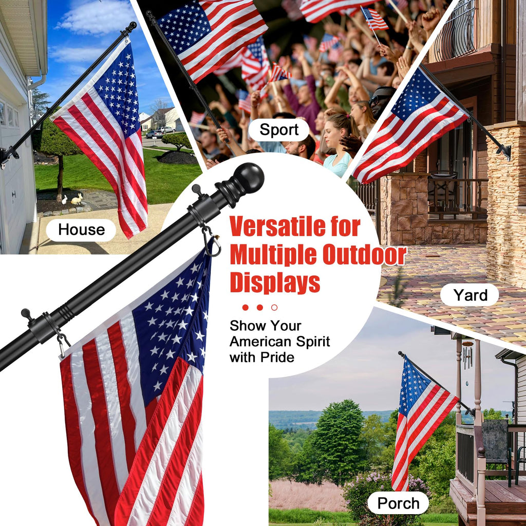 6FT Heavy Duty Tangle Free Flagpole Kit with 4x6FT Embroidered US Flag B152