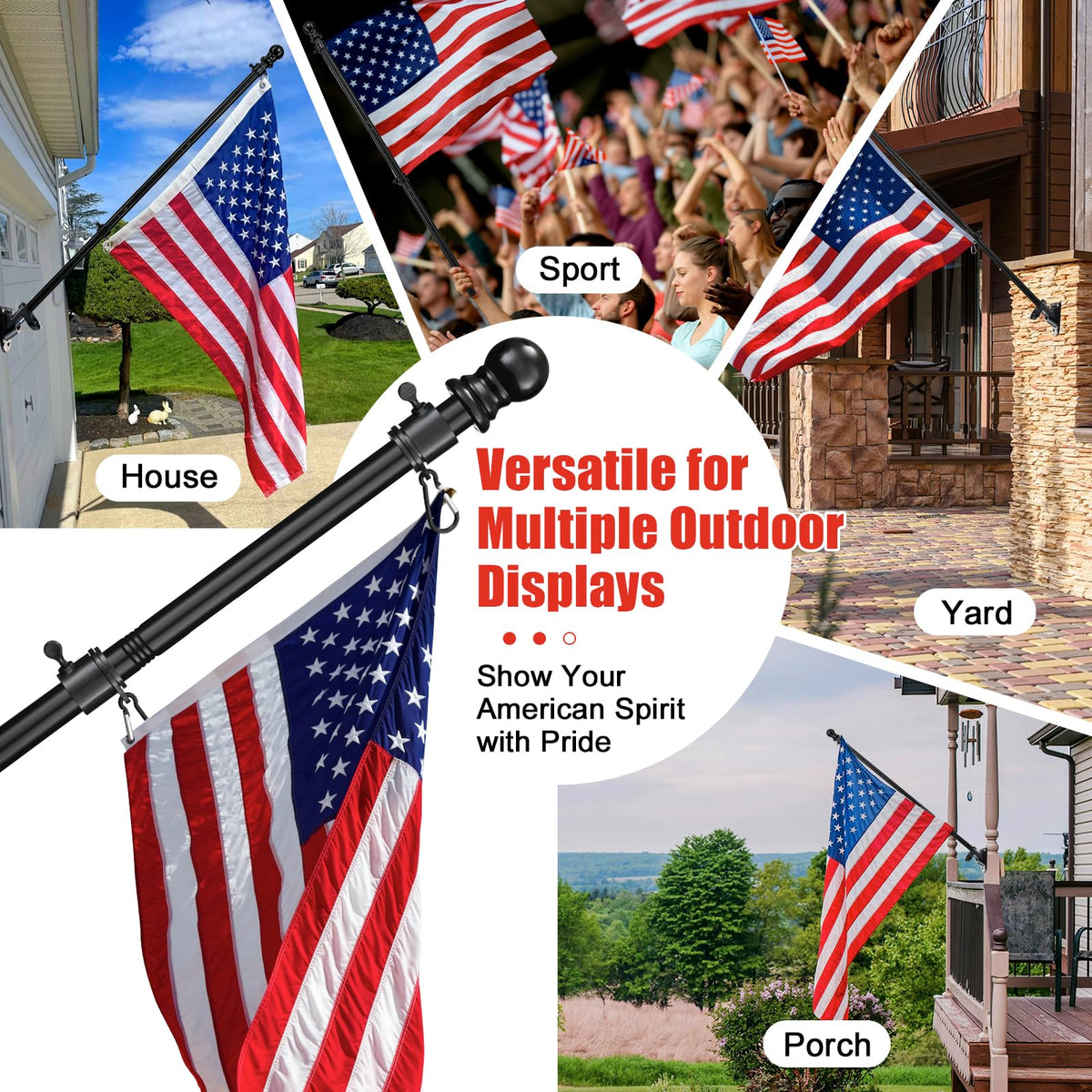6FT Heavy Duty Tangle Free Flagpole Kit with 4x6FT Embroidered US Flag B152