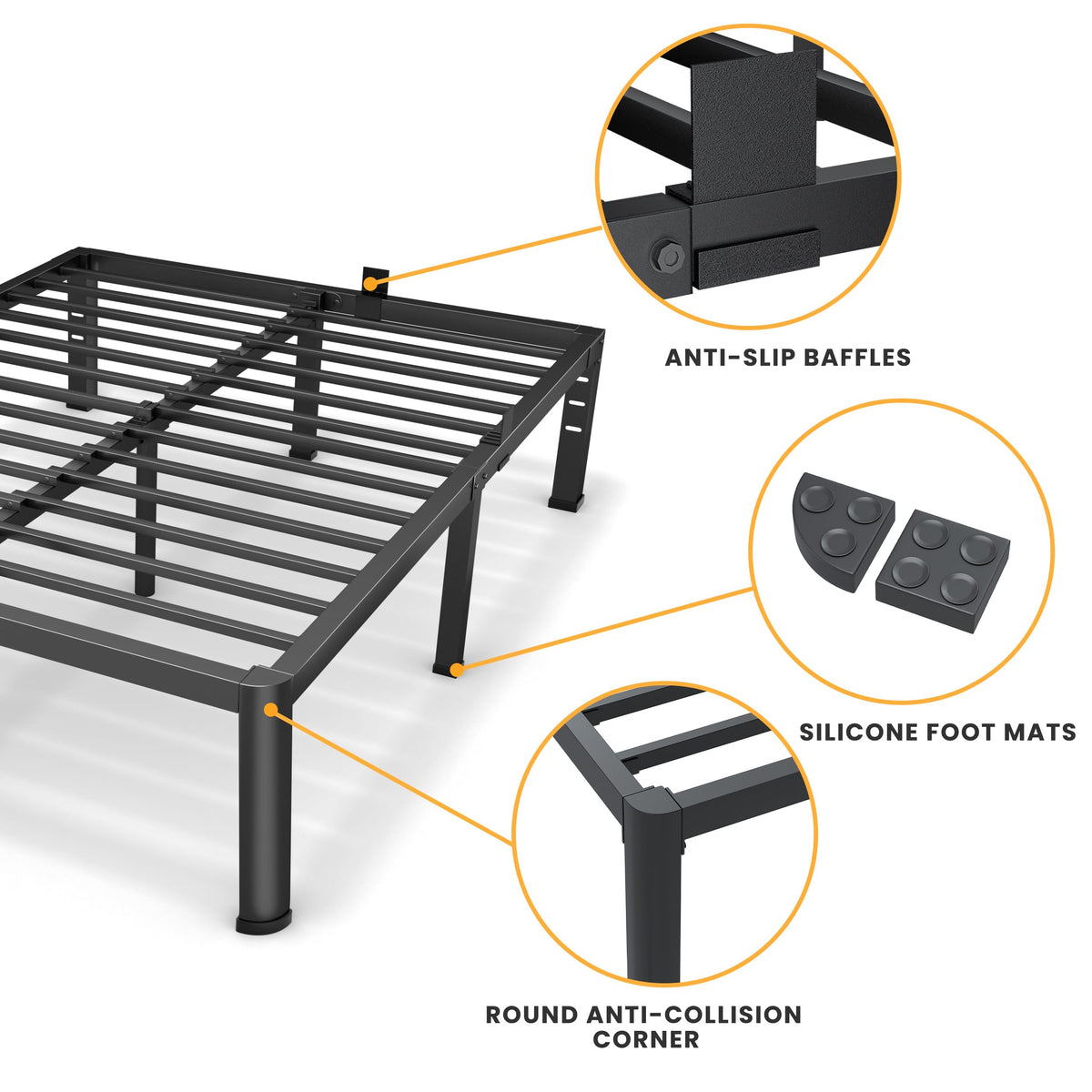 18 Inch Queen Size Metal Platform Bed Frame S3786