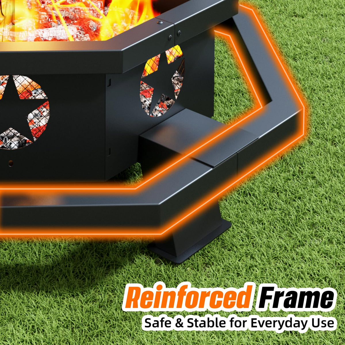 45 Inch Black Wood Burning Octagonal Fire Pit with Poker Q2152
