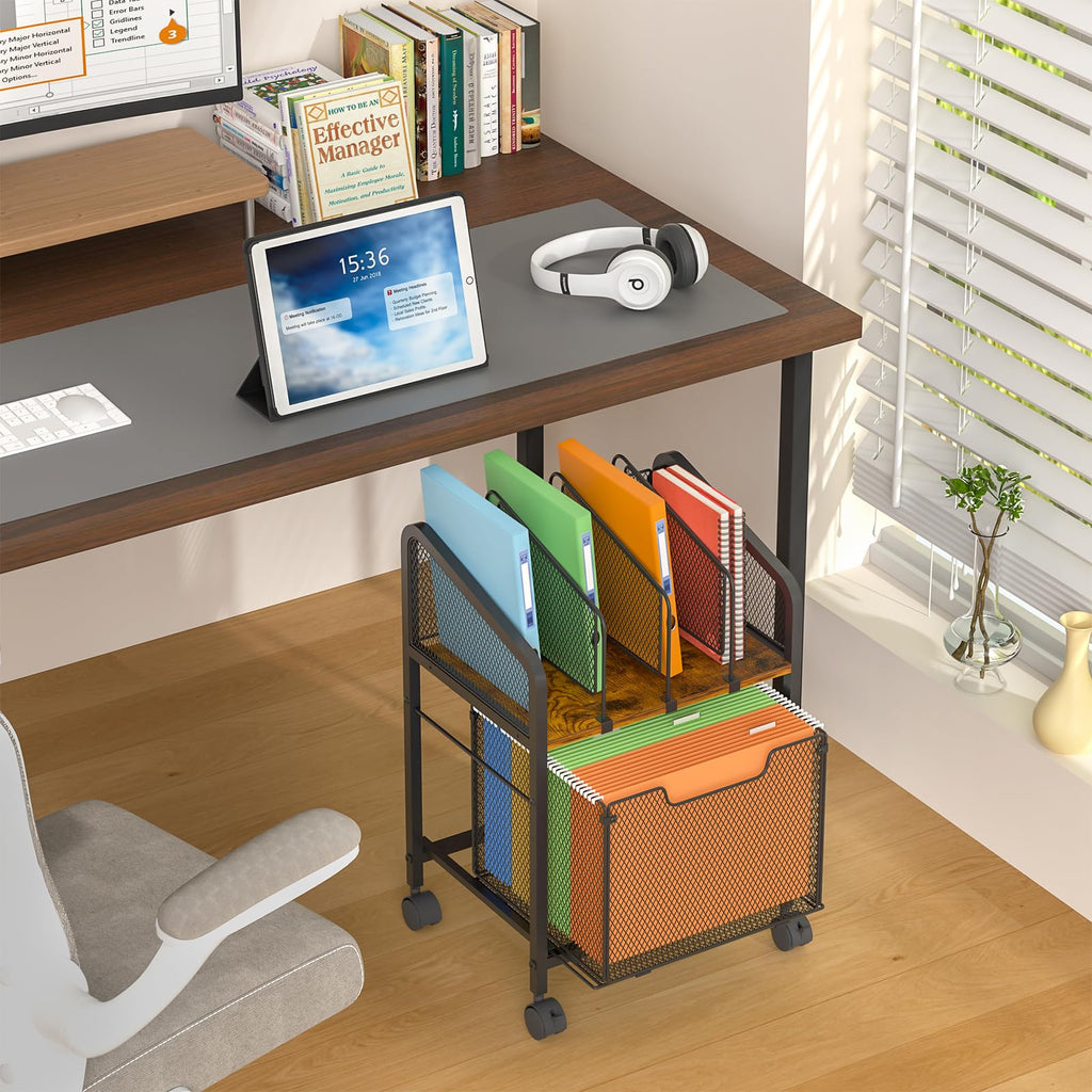 Rolling File Cabinet with Adjustable Dividers and Storage Drawer V26823