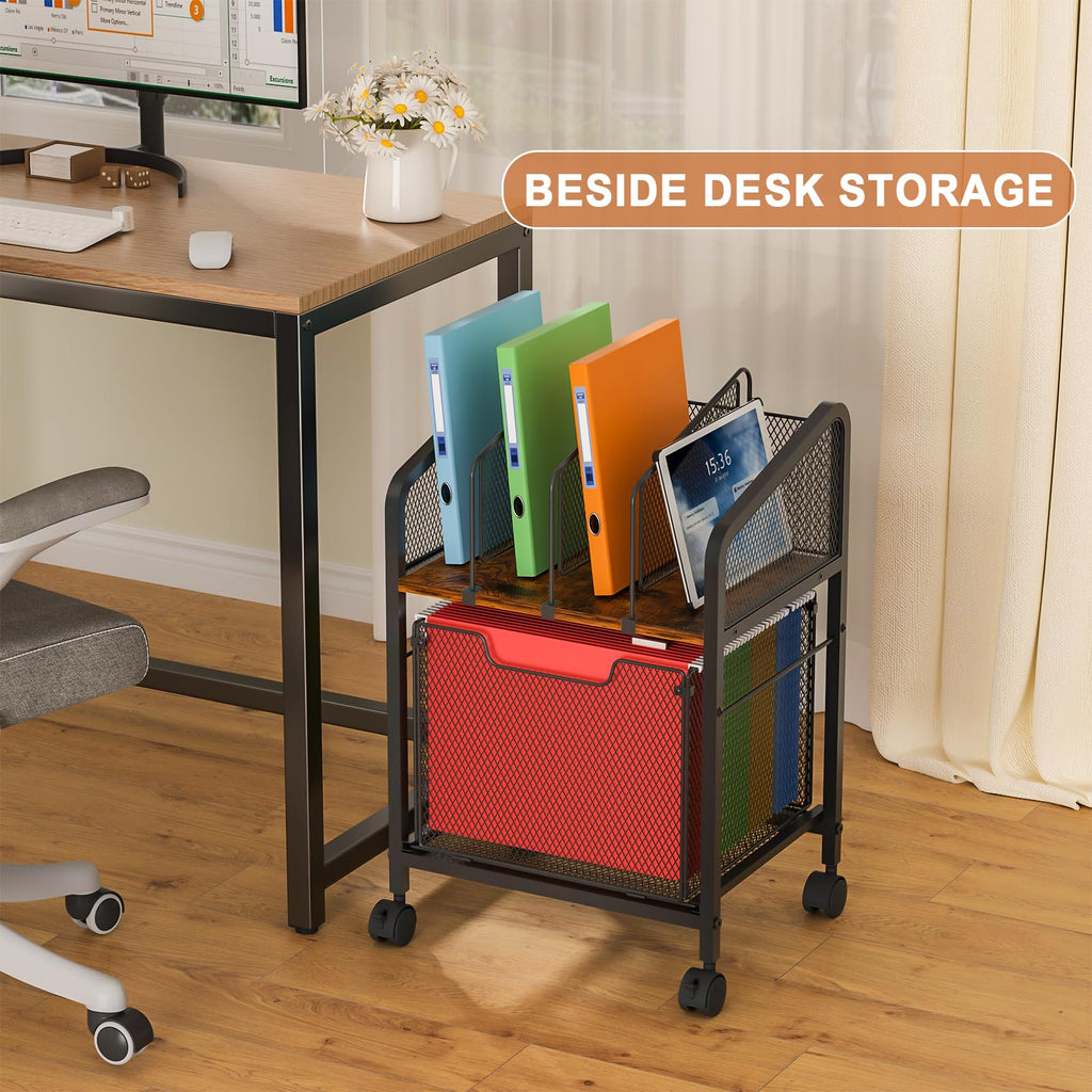Rolling File Cabinet with Adjustable Dividers and Storage Drawer V26823