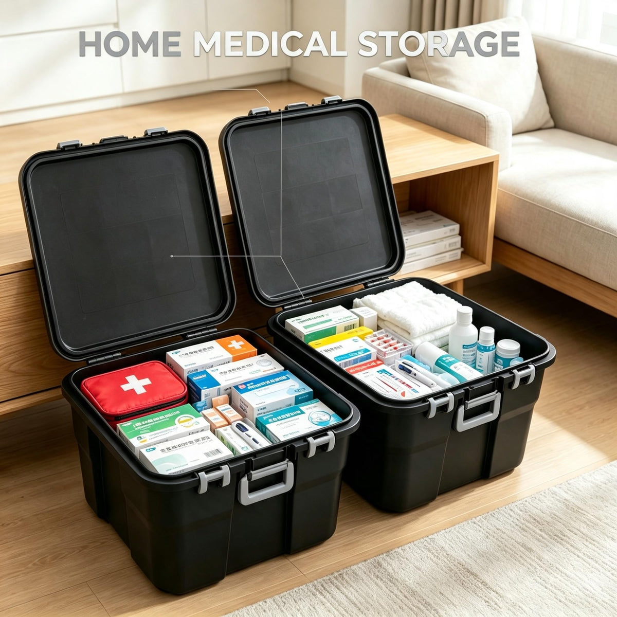 2 Pack 22 Gallon Black Wheeled Lockable Plastic Storage Trunk Q799