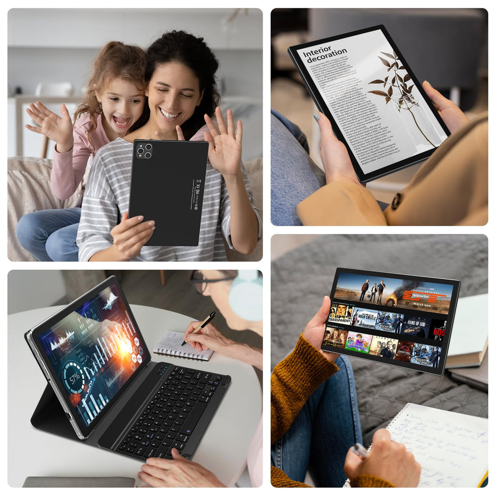 10 inch Android Tablet with Keyboard, 128GB ROM 16GB RAM, Black J90758