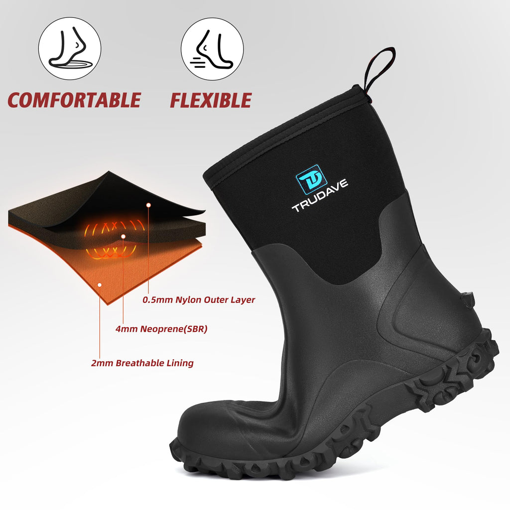 6mm Neoprene Insulated Mid Calf Waterproof Rubber Work Boots J79269