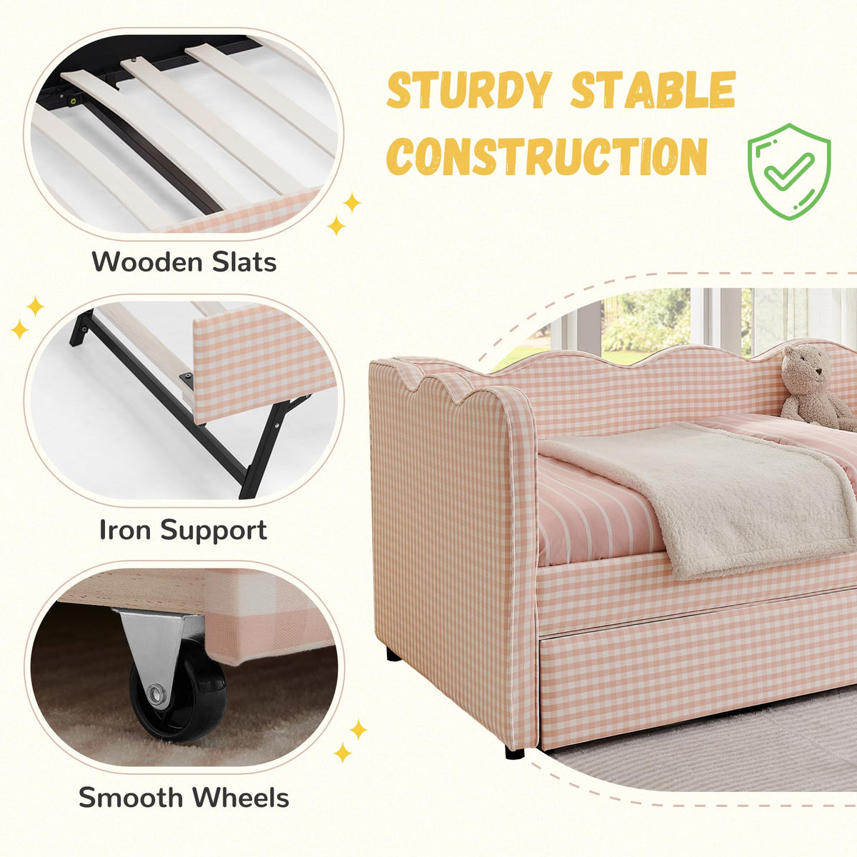 Pink Linen Upholstered Daybed X51992