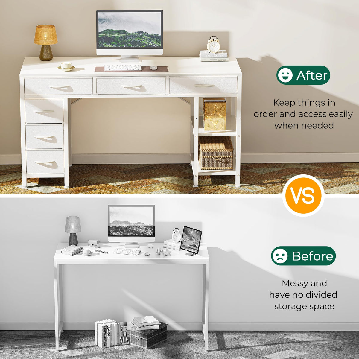 White 6 Drawer Computer Desk with Shelves Y5662