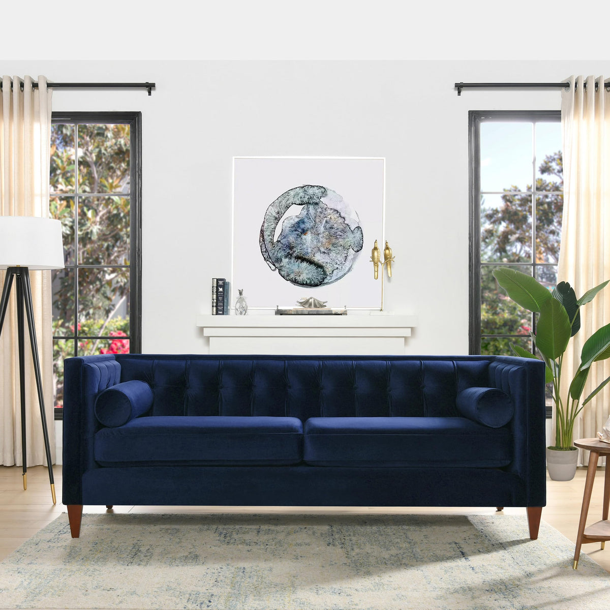 Navy Blue Velvet Tufted Sofa P22180