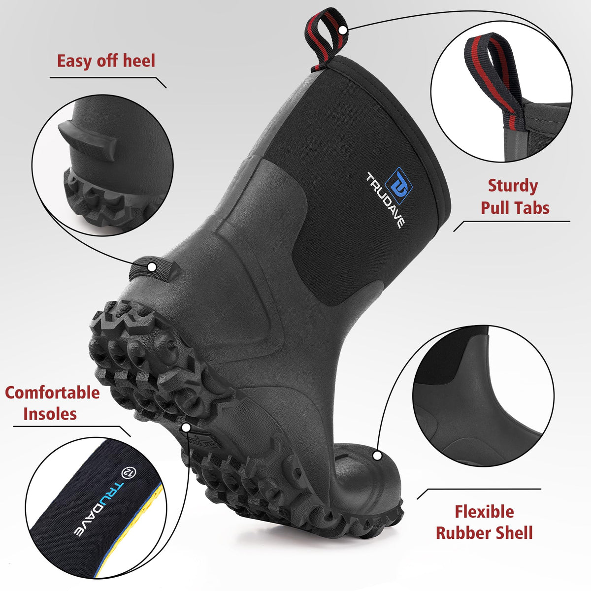 6mm Neoprene Insulated Mid Calf Waterproof Rubber Work Boots J79269