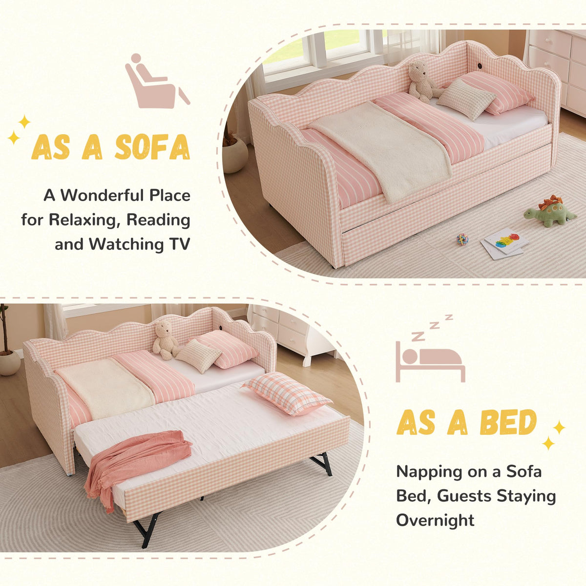Pink Linen Upholstered Daybed X51992