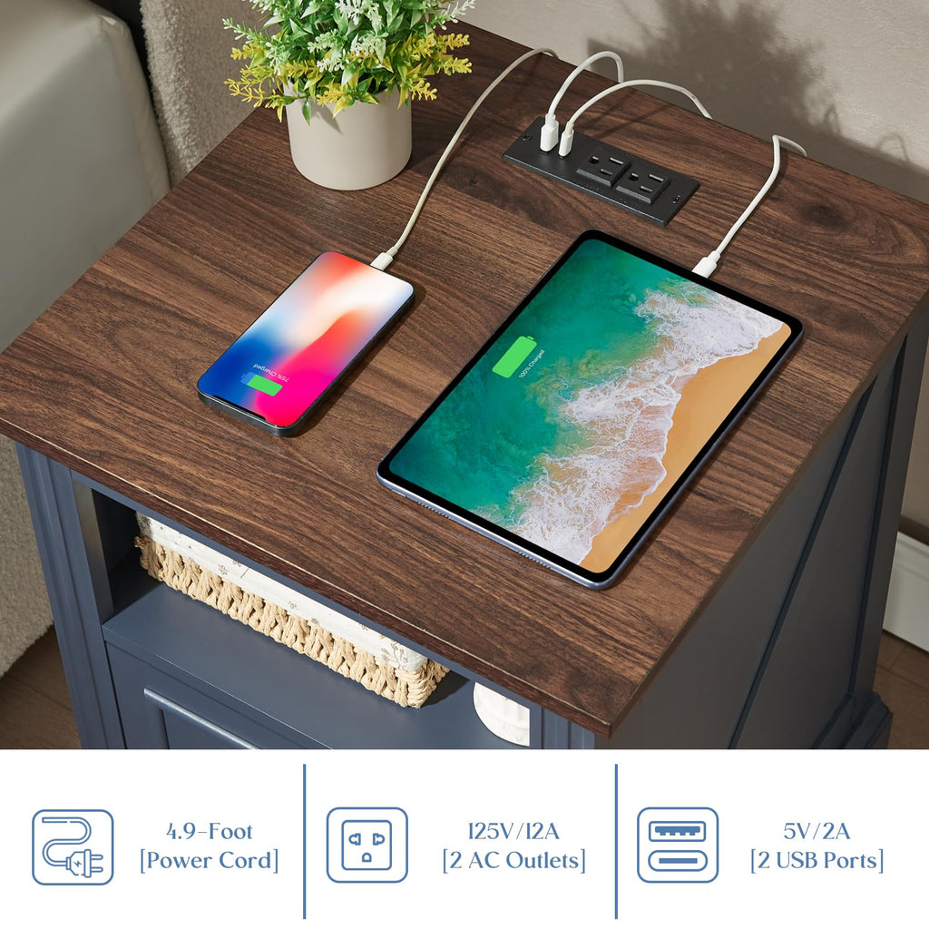 Blue 2 Drawer Nightstand with Charging Station Z26796