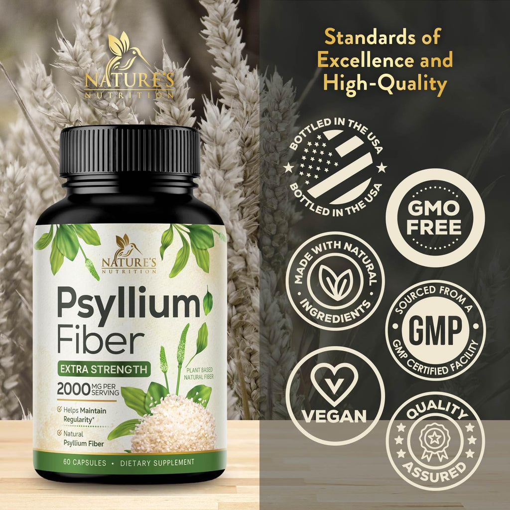 Psyllium Husk Powder 2000mg Fiber Supplement 60 Capsules S9647