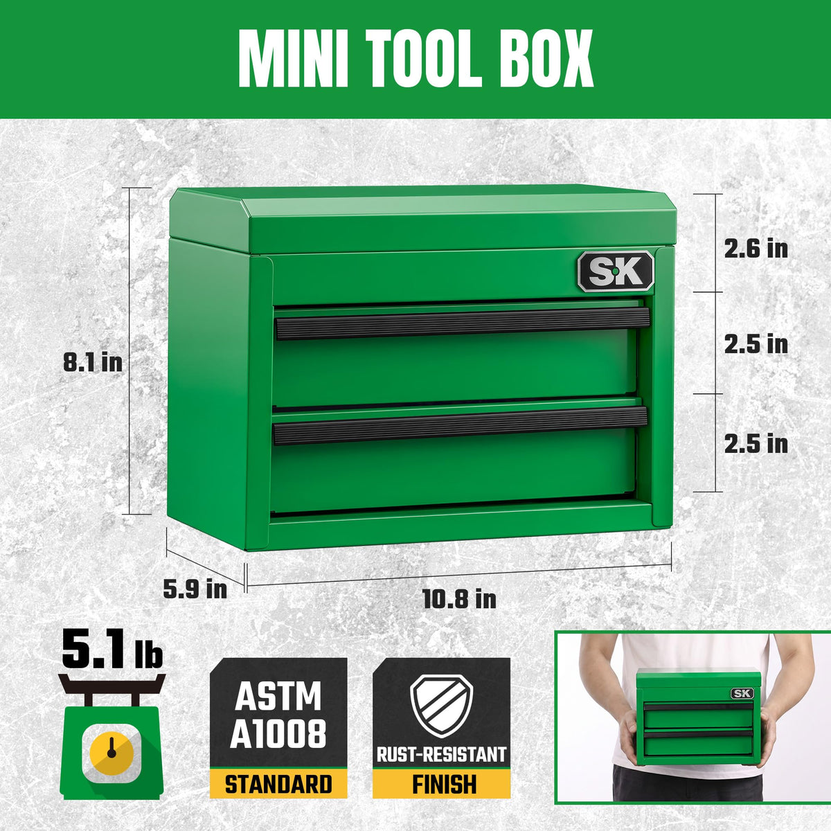 Mini Metal Tool Box with 2 Drawers T316